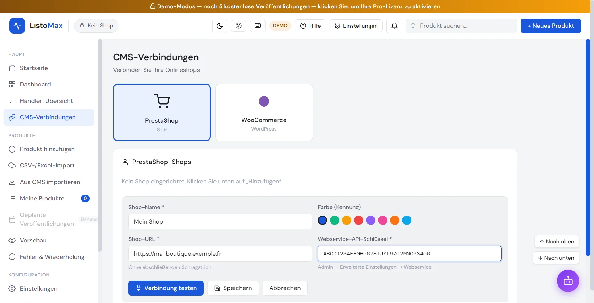 Formular zum Hinzufügen eines PrestaShop-Shops
