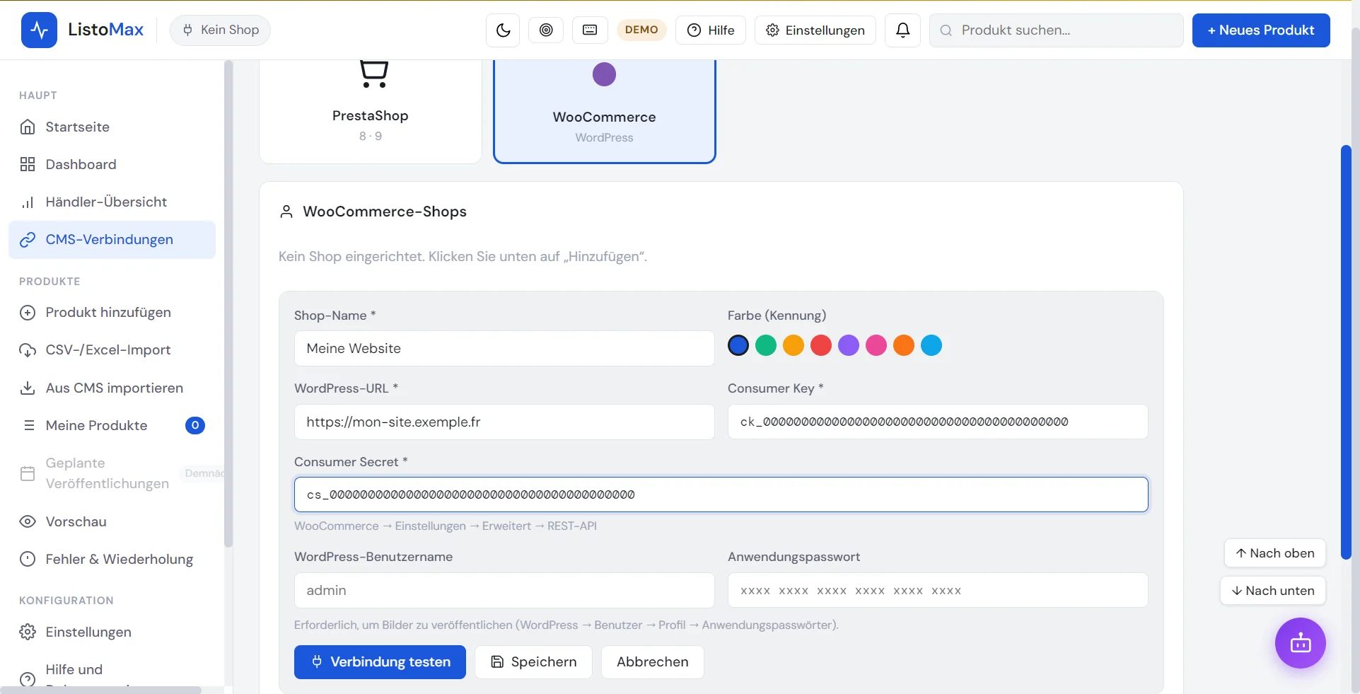 Formular zum Hinzufügen eines WooCommerce-Shops