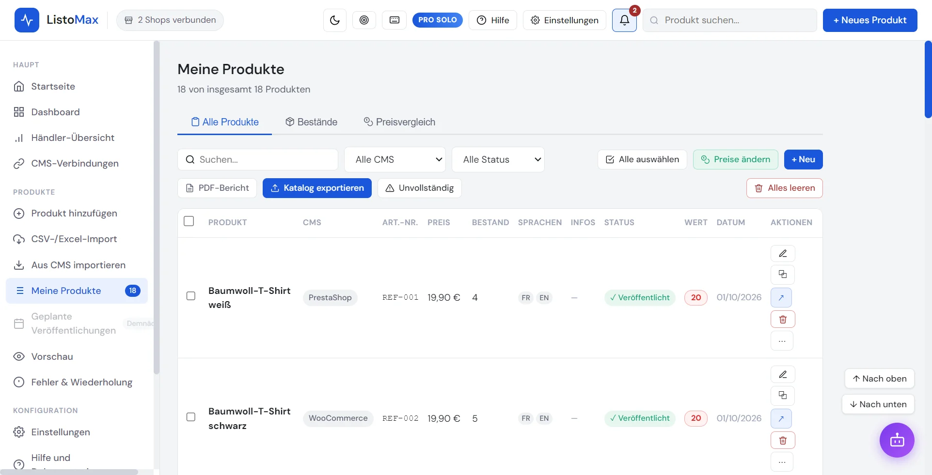 Liste Meine Produkte