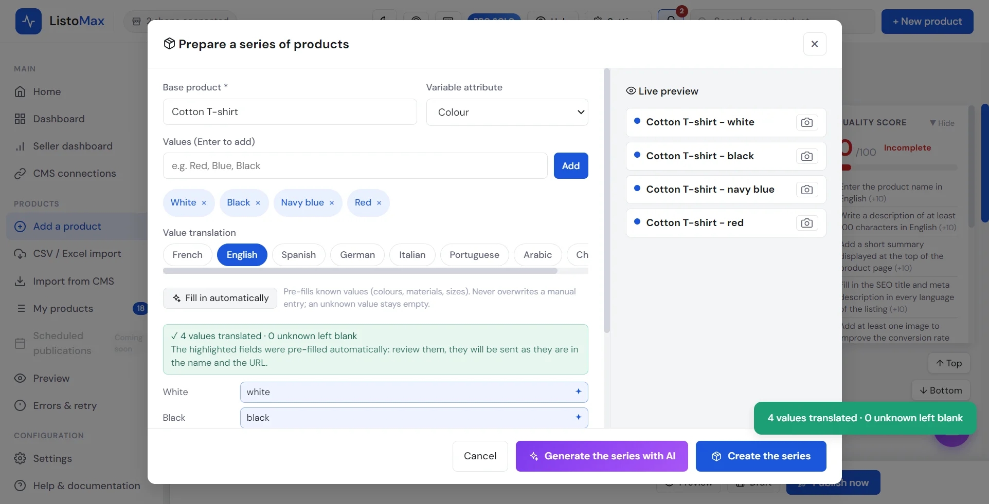 Translations filled in automatically