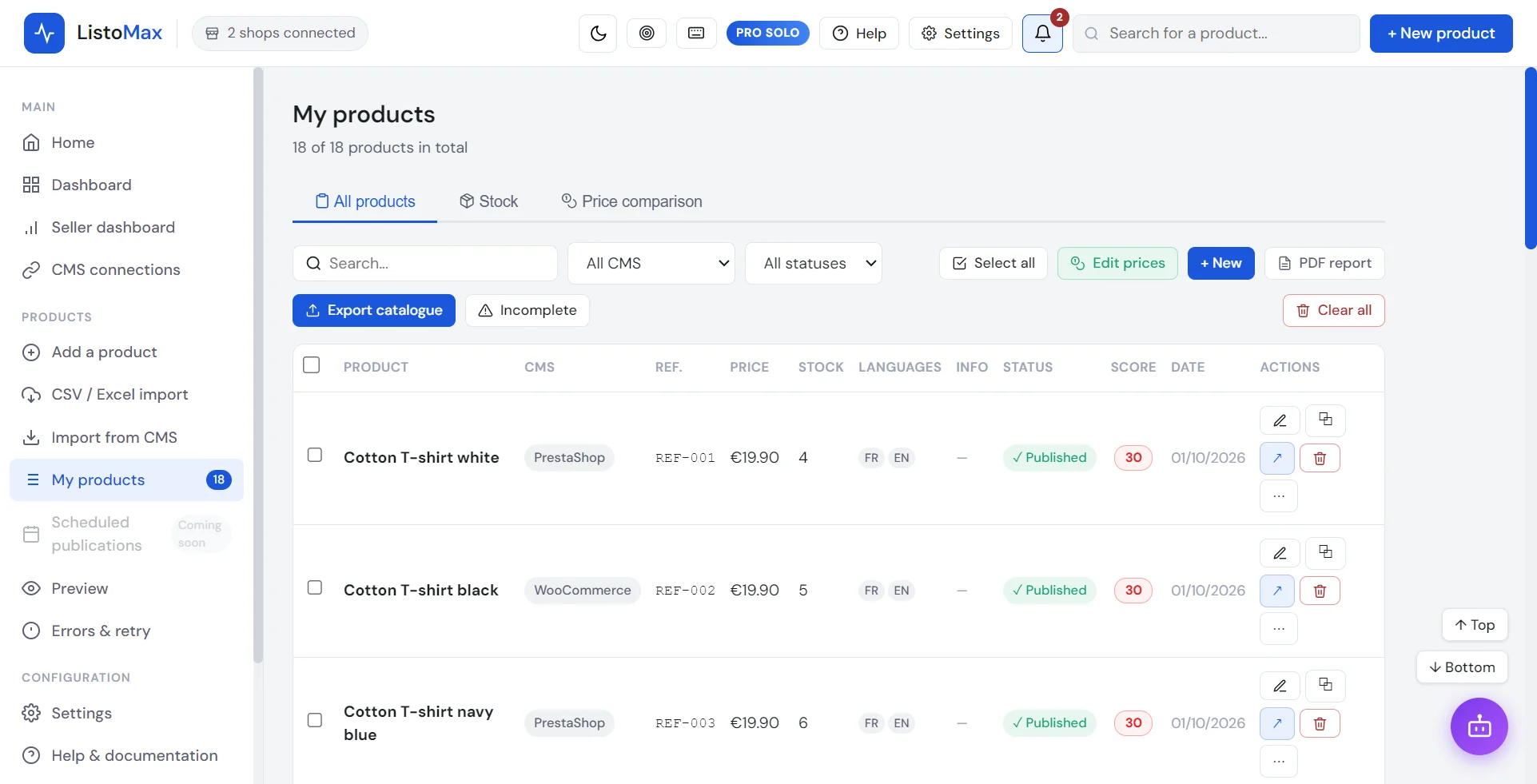 My products list