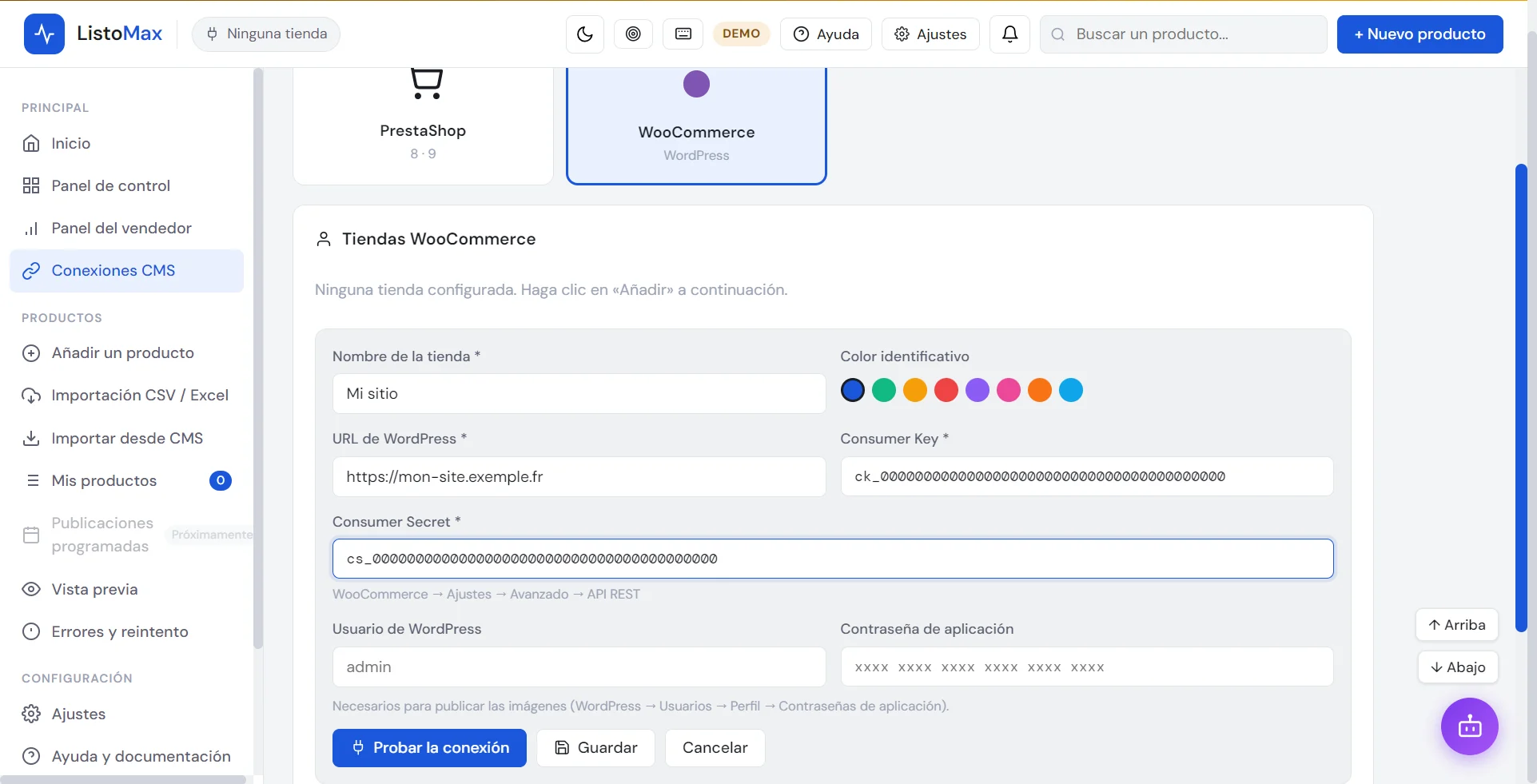 Formulario para añadir una tienda WooCommerce