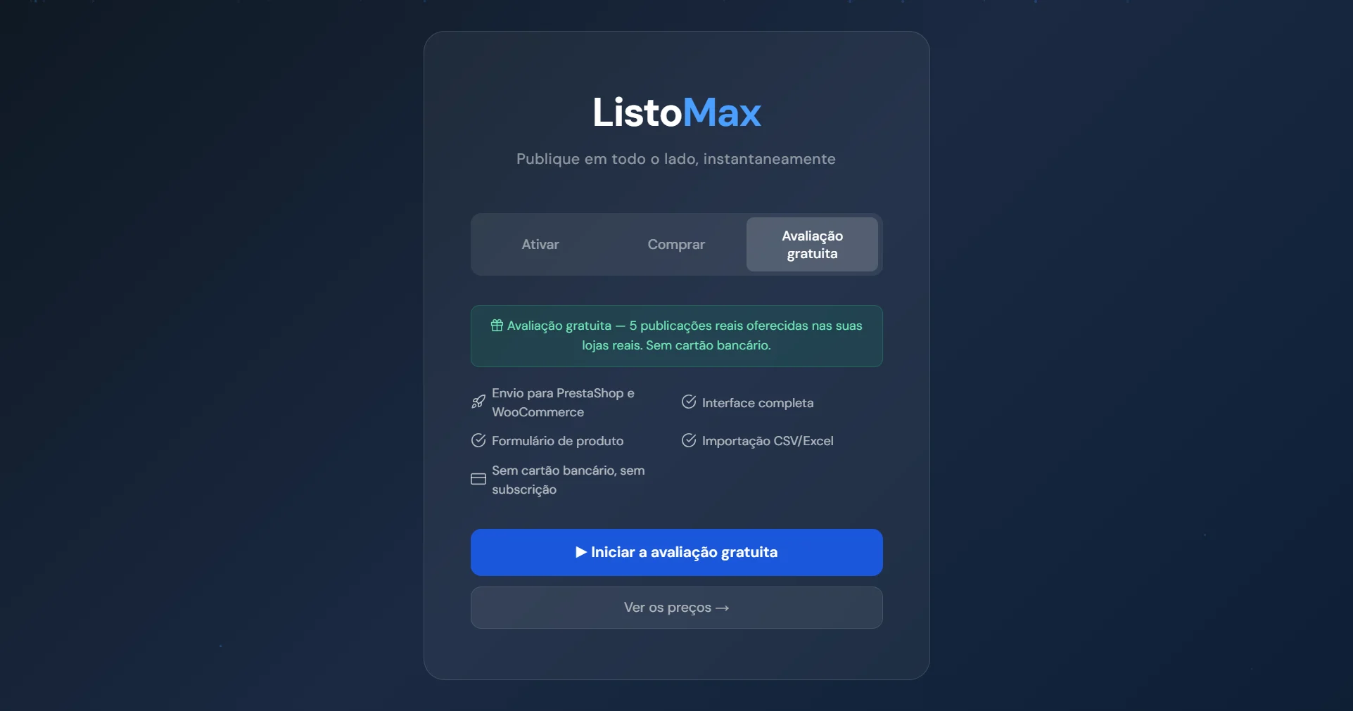 Separador Avaliação gratuita: 5 publicações reais incluídas
