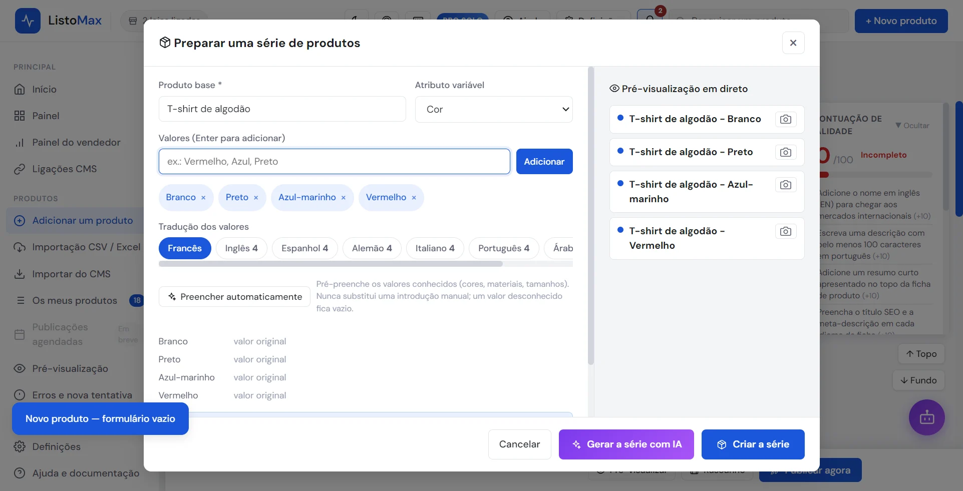 Valores adicionados à série