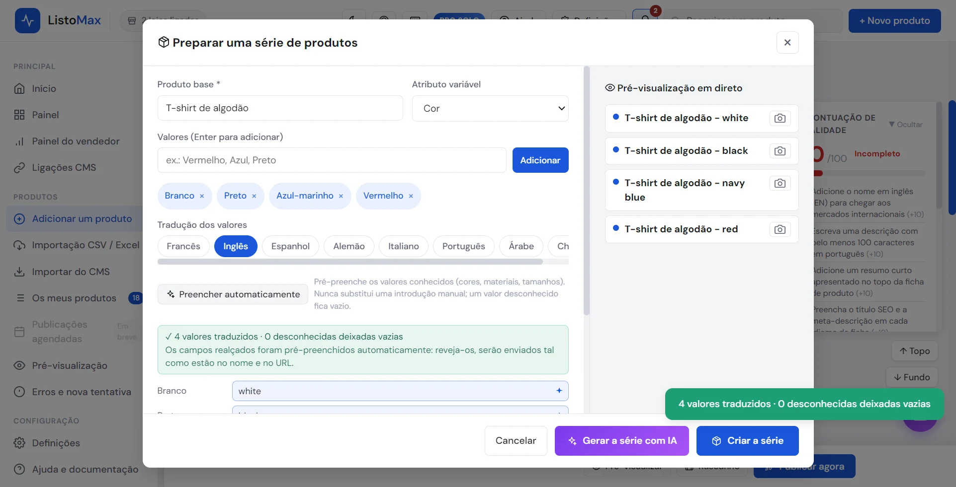 Traduções preenchidas automaticamente