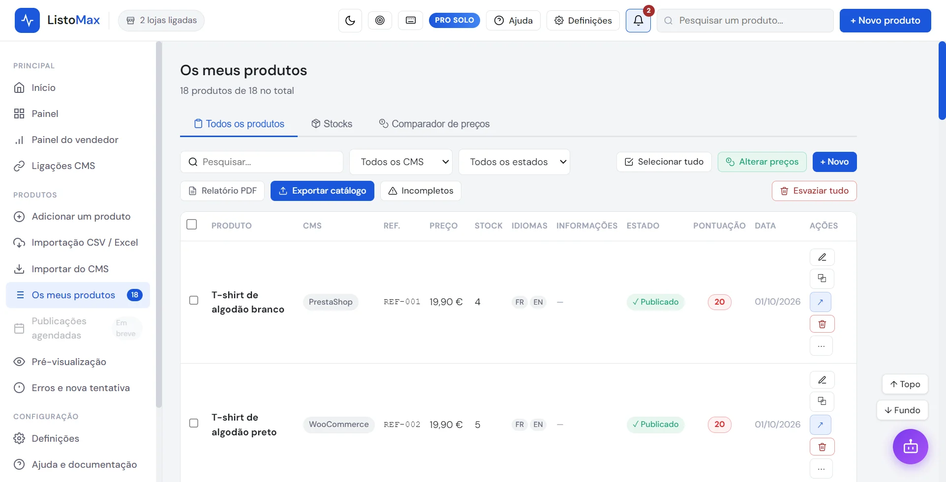 Lista Os meus produtos
