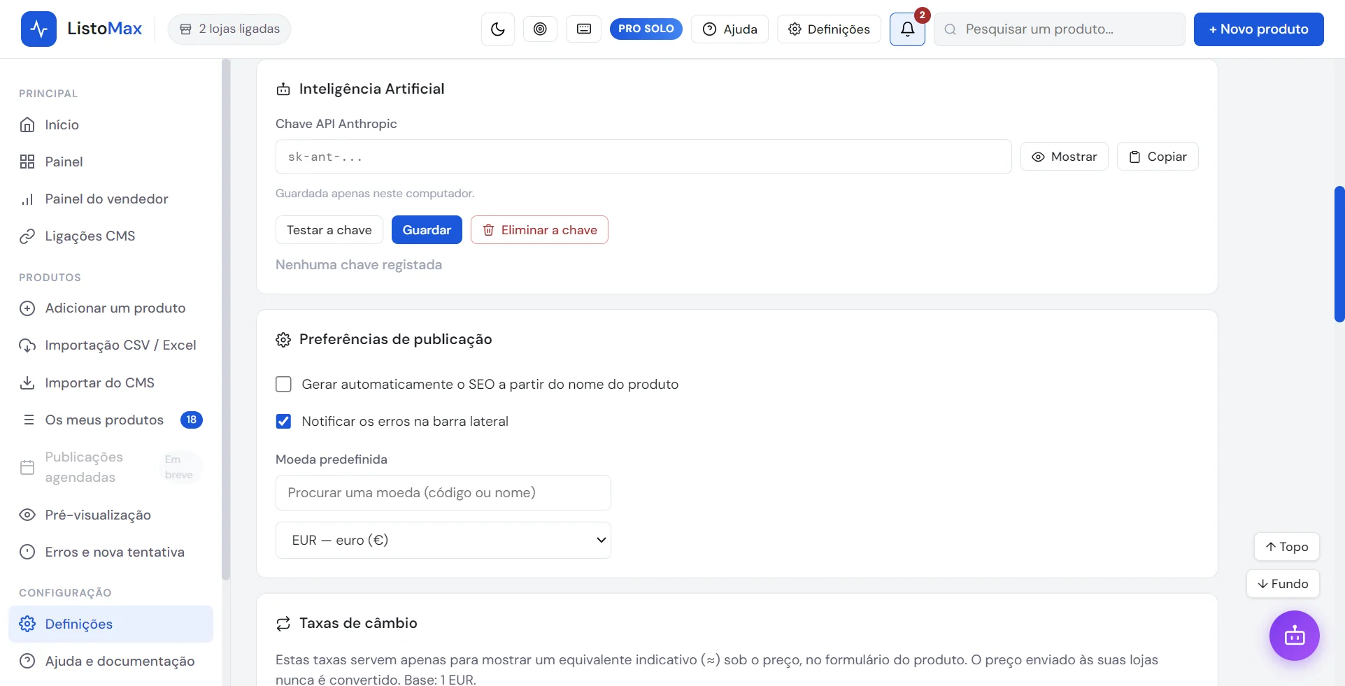 Definições: inteligência artificial, chave API Anthropic